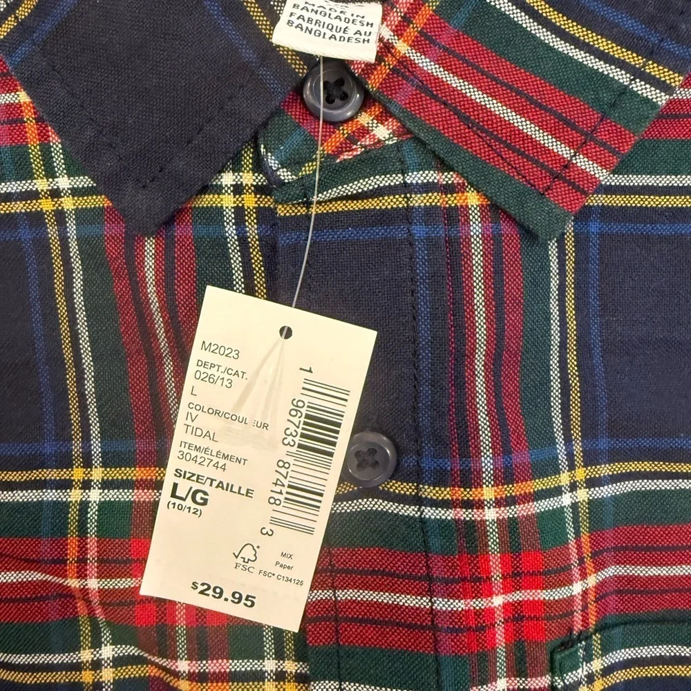 The Children's Place Boys Plaid Oxford Button Down Shirt NWT Size L 10-12